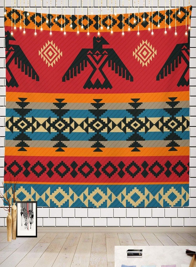 Batmerry Ethnic Geometric Tribal Tapestry, Native American Navajo Tribal Design Print Picnic Mat Hippie Trippy Tapestry Wall Art Decor for Bedroom Living Room, 51.2 x 59.1 Inches, Geometric - Image 1